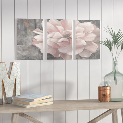 " Pastel Pink Peony On Grey " 3 - Pieces