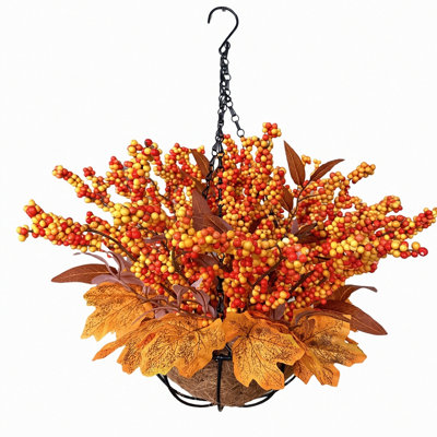 Arrangement de paniers suspendus artificiels baie d'automne et feuille d'érable