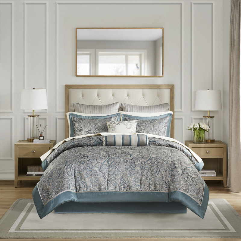 Teal Paisley Jacquard Queen Cotton Bed in a Bag Set