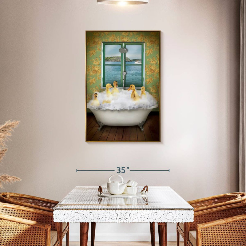 Ducks In Bath Tub, Floating Frame Gold, 29" x 43"
