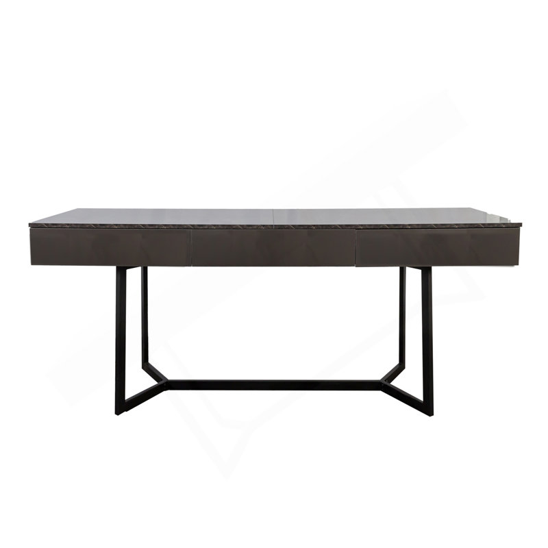 Bureau d'ordinateur moderne noir 70,87 po, bureau d'étude, pieds en métal en forme de Y