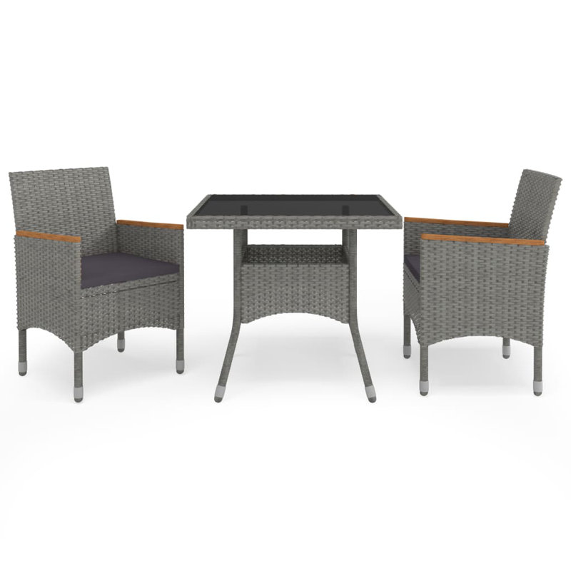Square 2 - Person Bistro Set with Cushions, Gray