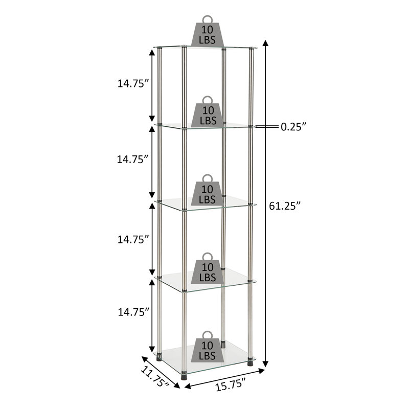 Beckett Etagere Glass Bookcase with Metal Poles, Clear