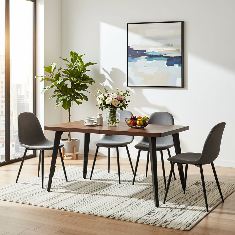 Ensemble de salle à manger 5 pièces rectangulaire de 63 po avec chaises rembourrées de style Mid-Century, Brown, Grey