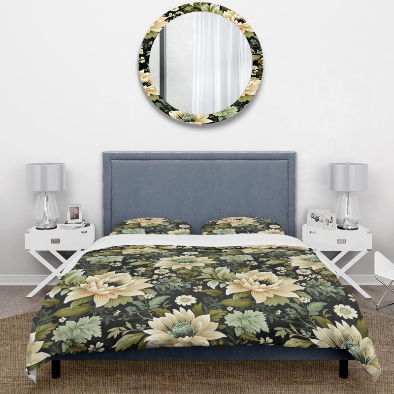 Ensemble de housse de couette Green Ornate, Housse de couette pour grand lit et 2 taies décor