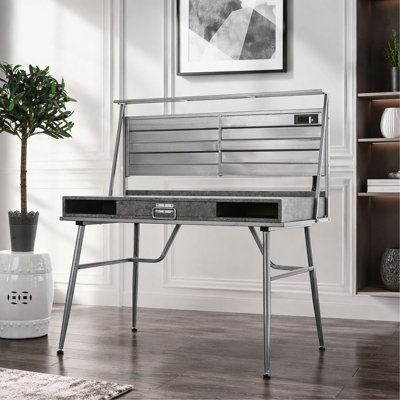 Mobilier de bureau de style industriel avec 1 tiroir et 2 tablettes ouvertes