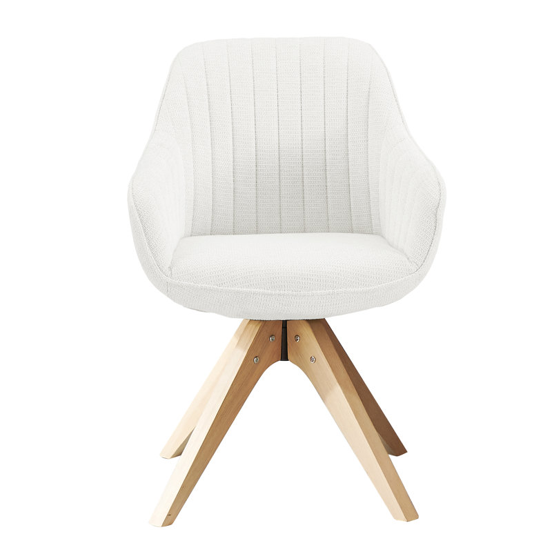 Brister 23" Blue Fabric And Natural Swivel Accent Arm Chair, Off White Polypropylene, Natural