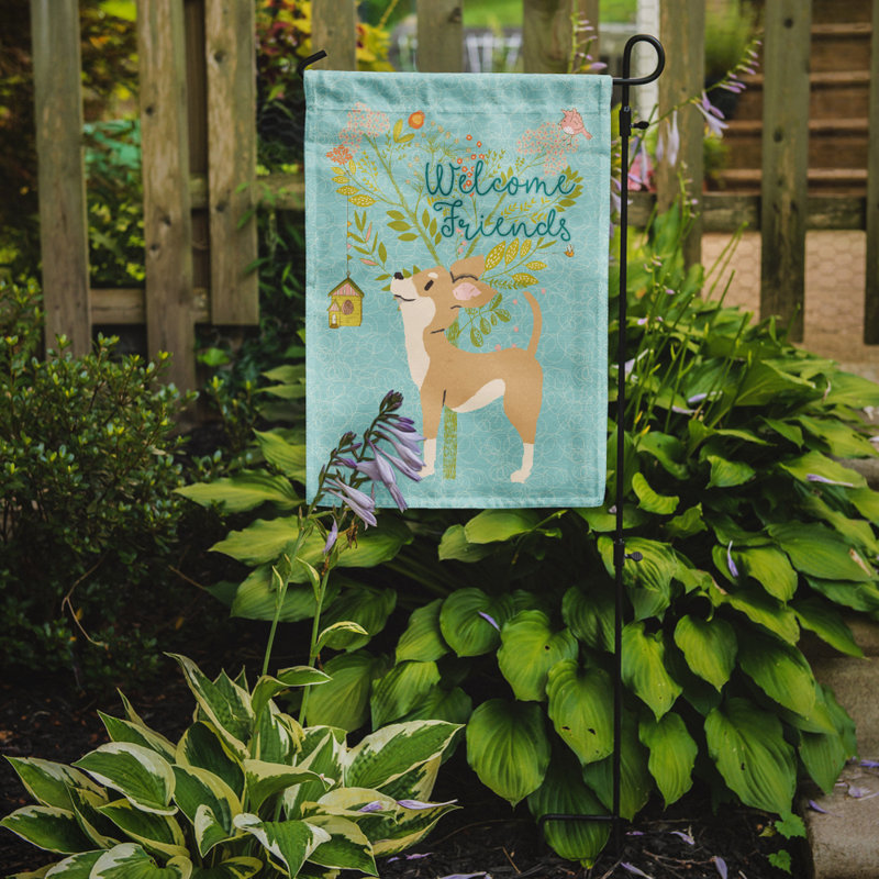 « welcome », un polyester de 2 côtés en polyester de 15 x 11 po drapeau de jardin, Chihuahua brun et blanc