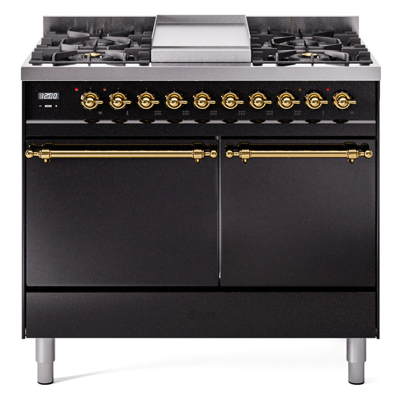 Cuisinière à double combustible de 40 po avec 6 brûleurs scellés et plaque chauffante ILVE Nostalgie II Series (porte pleine)