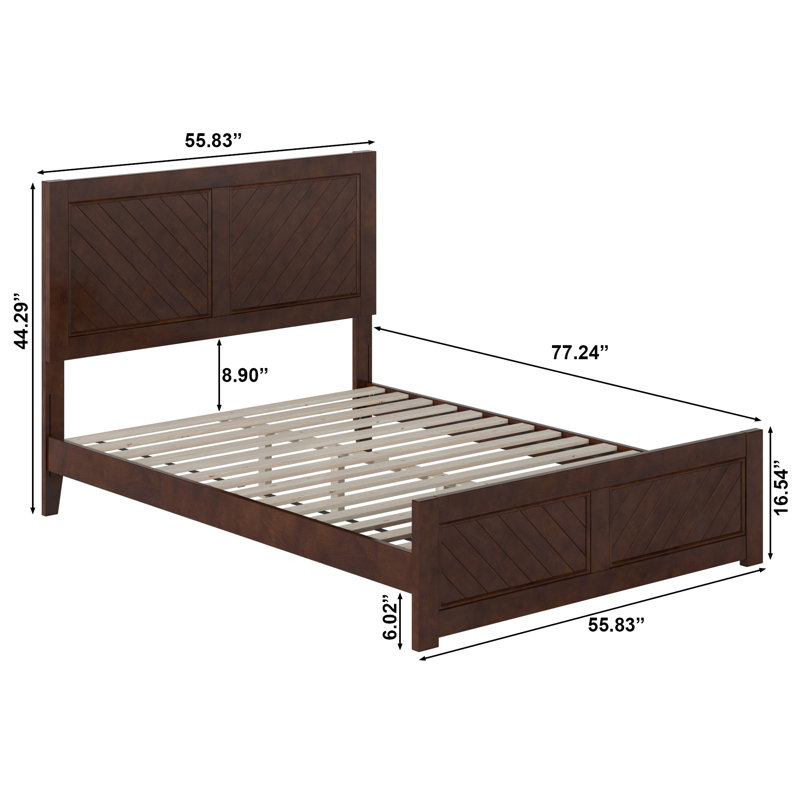 Jeinny Solid Wood Low Profile Platform Bed with Matching Footboard, Walnut, Full