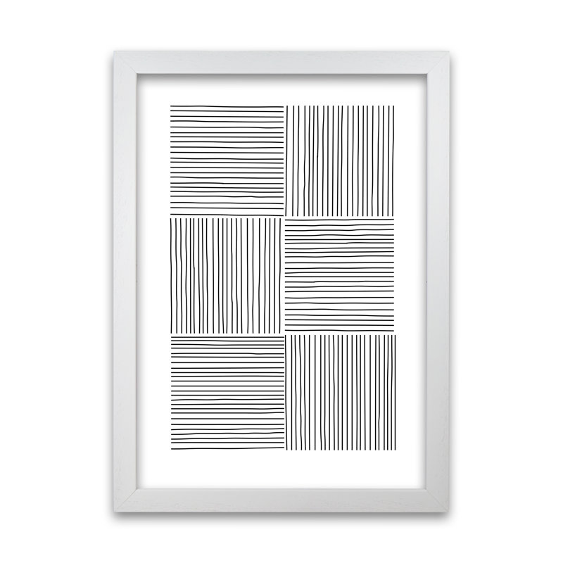 Black And White Squared Lines - Print, White Frame, 84cm H x 59cm W x 3cm D