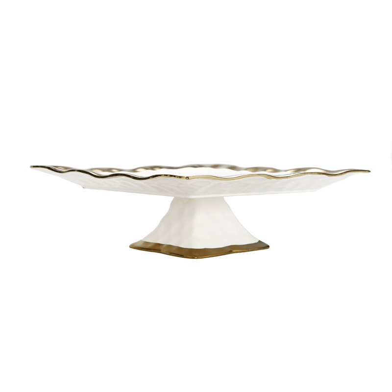 Plateau 11 "à pieds carrés en porcelaine blanche avec bordure dorée