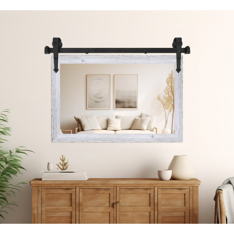 Ventanas Flat Wall Mirror, Distressed White, 18" x 33"