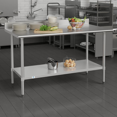 Table de cuisine et de préparation commerciale en acier inoxydable avec tablette et dosseret
