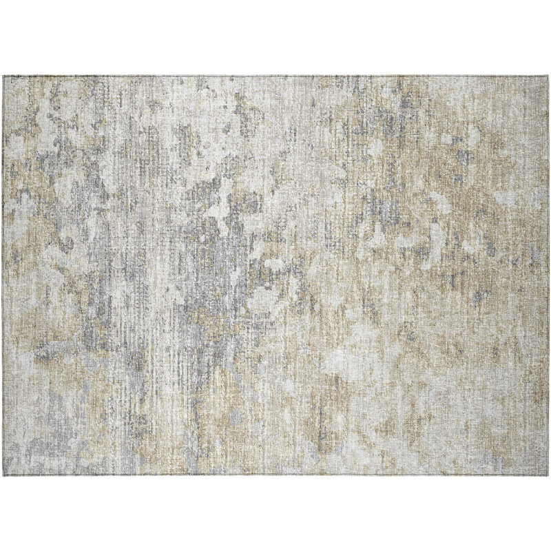 Tapis brun / beige en polyester tissé à la machine à motif abstrait Xairexis, Rectangle 1 pi 8 po x 2 pi 6 po