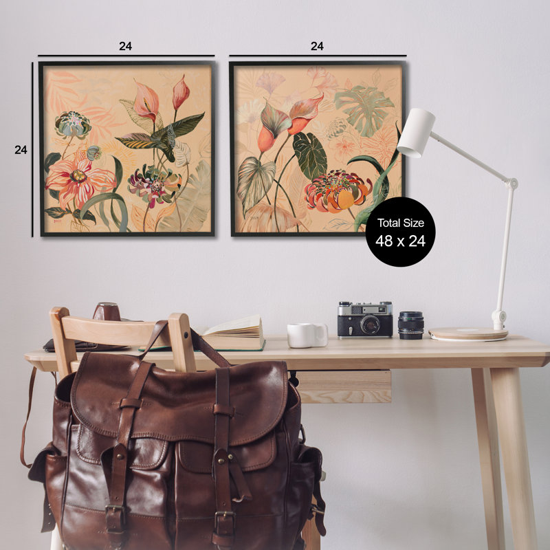 Ensemble de 2 giclées encadrées Elegant Flower Organics, design par Dusza, Giclée encadrée noir minuit, H 24 po x l 24 po
