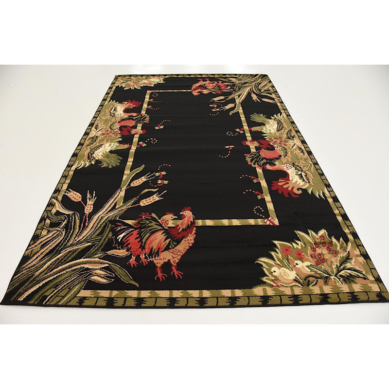 Andersonville Floral Indoor Rug, Rectangle 3'3" x 5'3", Black/Green