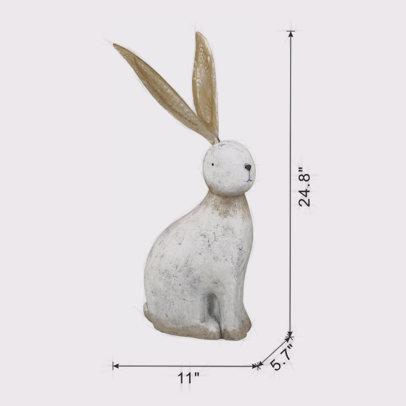 Figurine de lapin en magnésium blanc ludique avec oreilles en fer doré, parfaite pour un décor moderne et rustique