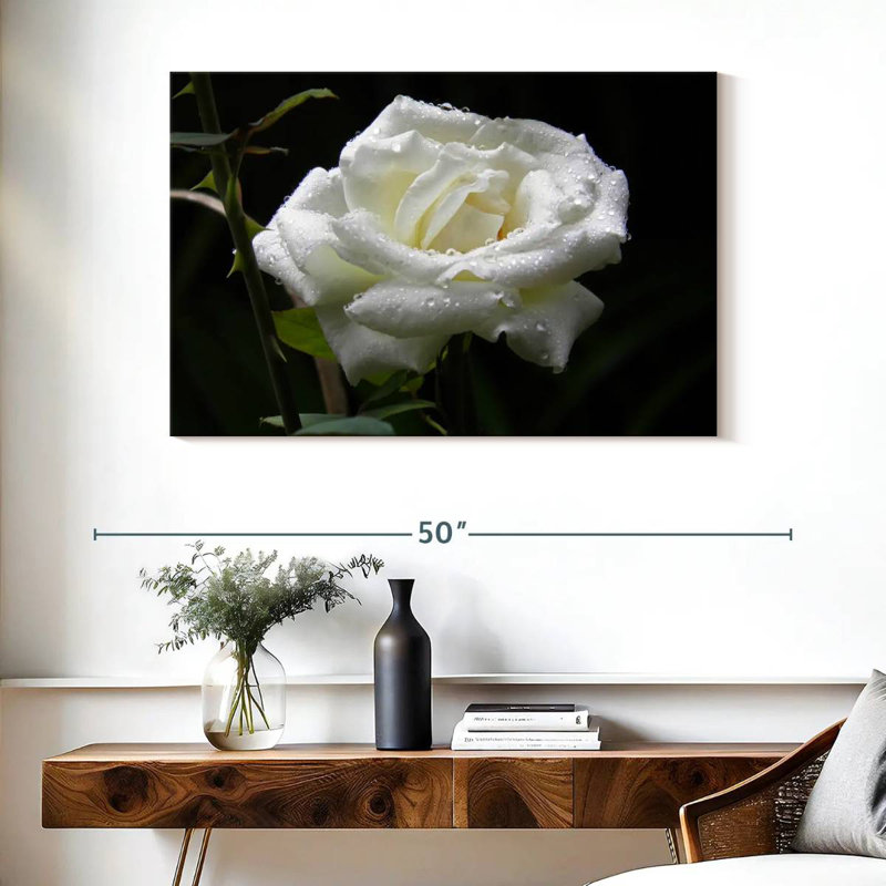 Harnek Dewdrops sur une rose blanche, H 26 po x l 39 po
