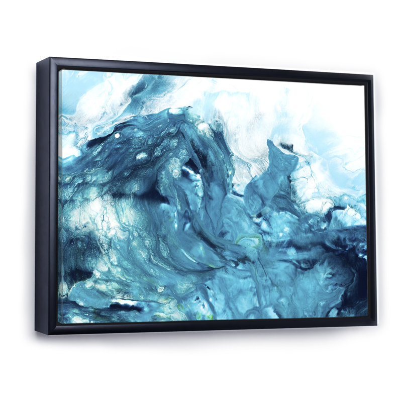 Art turquoise liquide - peinture sur toile, H 30 po x l 40 po, Toile à cadre flottant noir