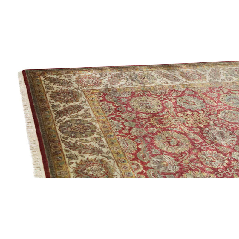 Tapis unique rouge / crème noué à la main 9 pi 3 po x 11 pi 9 po