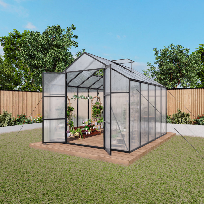 Serre en polycarbonate à effet de serre avec cadre en aluminium et serres robustes de 8 x 10 pi pour la cour en toutes saisons