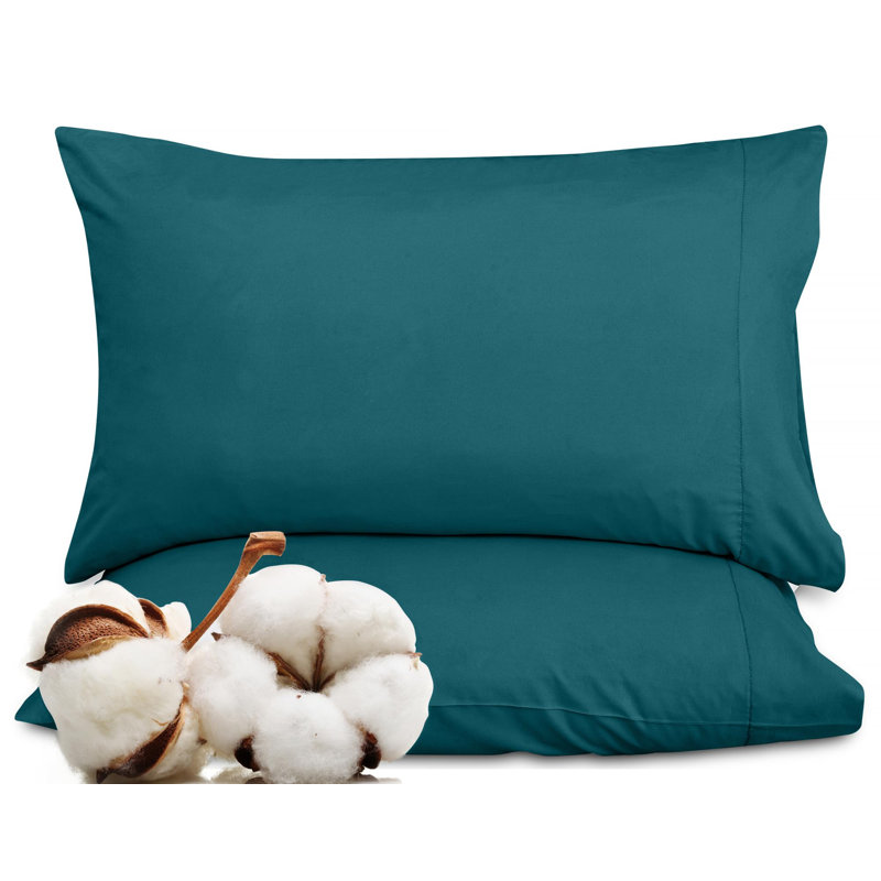 ROYALE LINENS 300 Thread Count 100% Long Staple Combed Cotton Pillowcases Set Of 2 - Ultra Soft - Standard Bed Pillow Cover - 20"x26" - Breathable, Cool & Crisp Percale Teal Pillow Cases (Std, Teal)