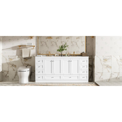 Meuble-lavabo 72 po, portes à fermeture douce, lavabo en céramique, grands tiroirs de rangement modernes avec rangement, rangement