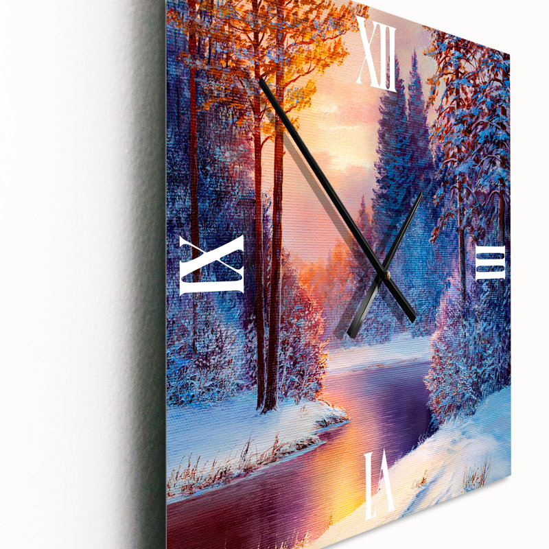 Horloge murale sinueuse rivière avec des silhouettes d'arbres, Petit