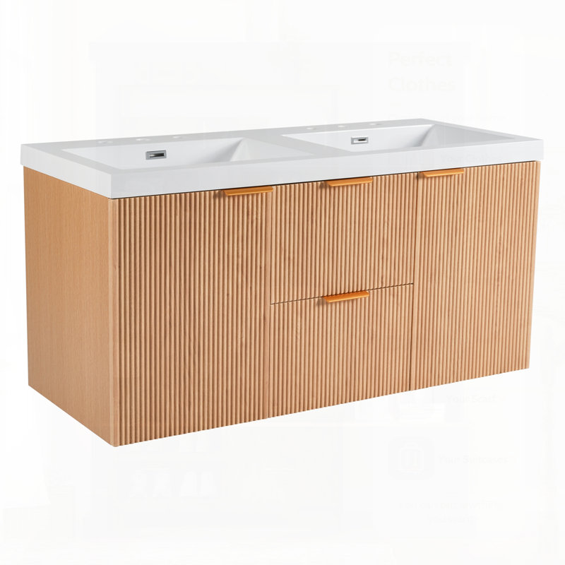 Meuble-lavabo double avec comptoir en SMC, armoire en panneau de fibres à densité moyenne, portes à fermeture en douceur, tiroirs divisés, meuble-lavabo mural moderne