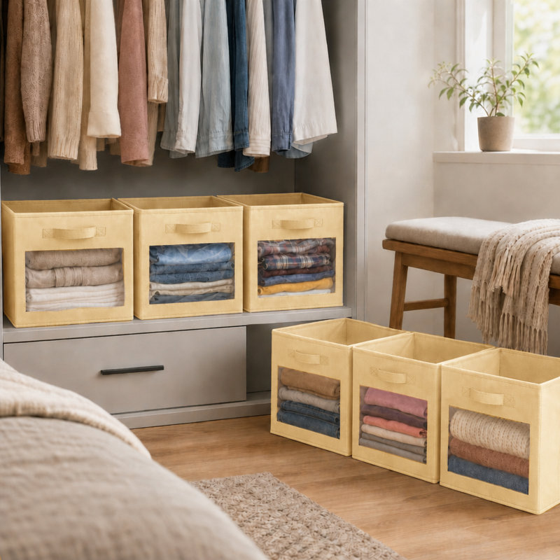 Cubes de rangement avec fenêtres transparentes, ensemble de 6 bacs en tissu pliables, boîtes de 11 pouces pour rangement de rangement pour garde-robe, casiers ou cubes