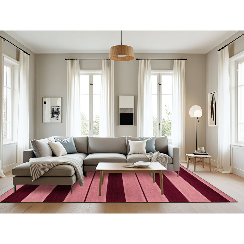 Machine Washable Horizontal Stripes Red Area Rug, Rectangle 8' x 10'