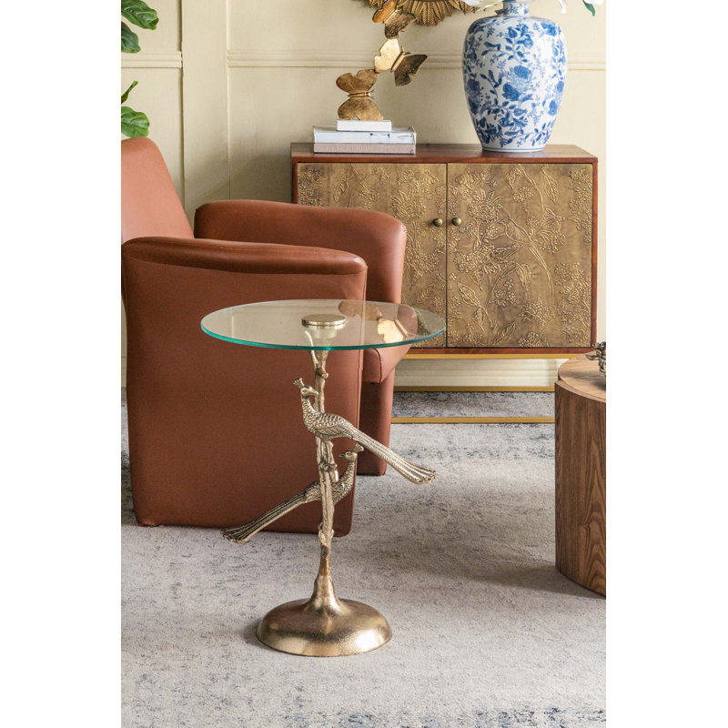 Table d'appoint artistique avec plateau en verre
