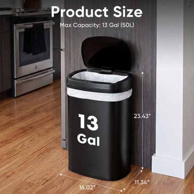 Poubelle à capteur de mouvement 13 gallons, poubelle automatique sans contact en acier inoxydable 50 L avec couvercle intelligent