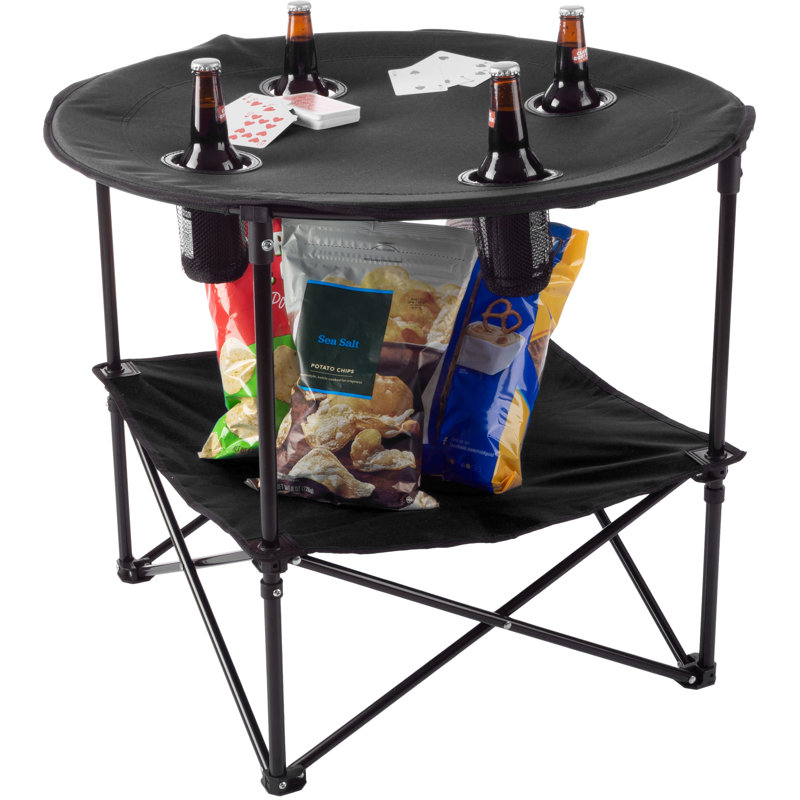 Table de camping d'extérieur Wakeman - Table pliante avec porte-gobelets et sac de transport pour pique-nique, hayon, plage ou camp - Équipement de camping