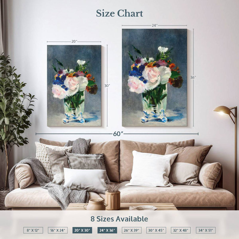 Fleurs Harnek dans un vase en cristal 1882, H 36 po x l 24 po