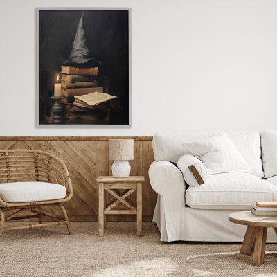 Bibliothèque et chapeau de sorcière, estampe numérique, design par LSR Design Studio