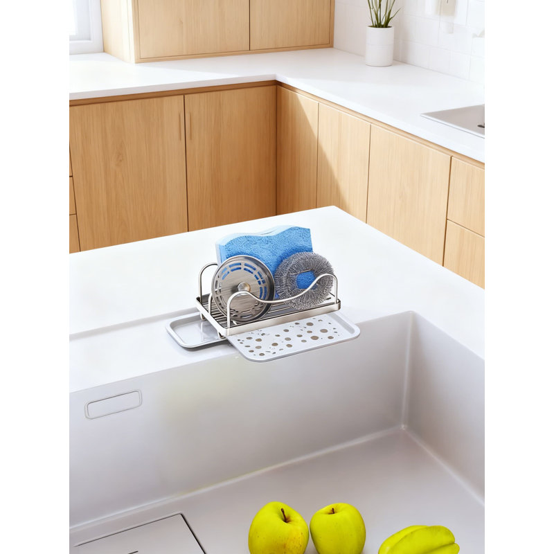 Organisateur de support pour éponge de cuisine - Panier en acier inoxydable 304 avec ramasse-gouttes amovible
