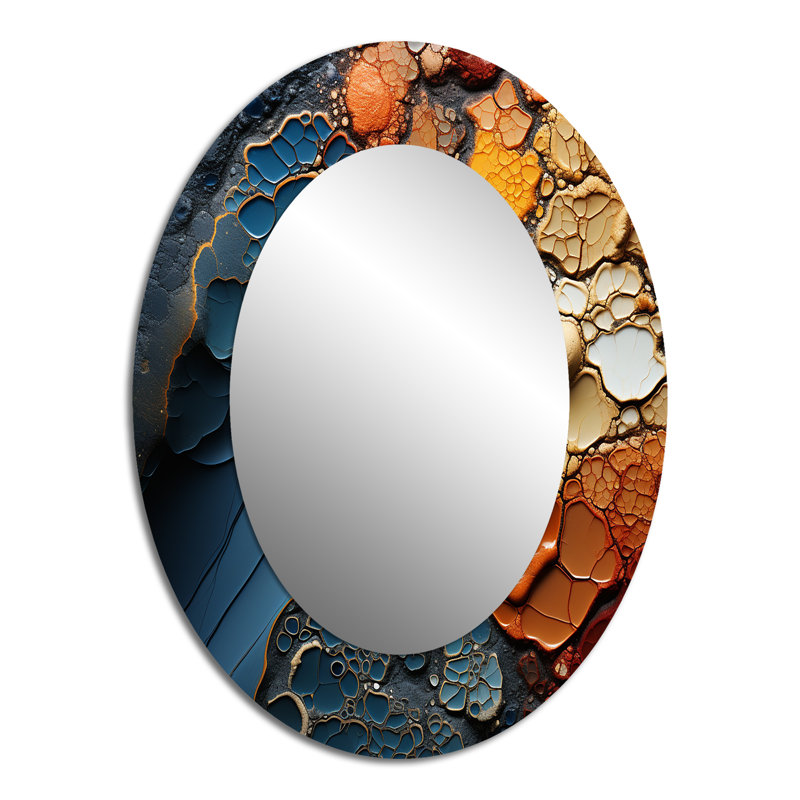 Bleu et orange fluides - miroir mural ovale moderne, 40 po x 30 po