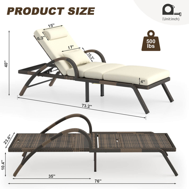 Outdoor Lounge Chairs Set Of 2, Pool Lounge Chairs With Adjustable 5 Position Backrest & Leg Support, Pe Rattan Chaise Lounge Patio Chairs For Backyard Porch Deck