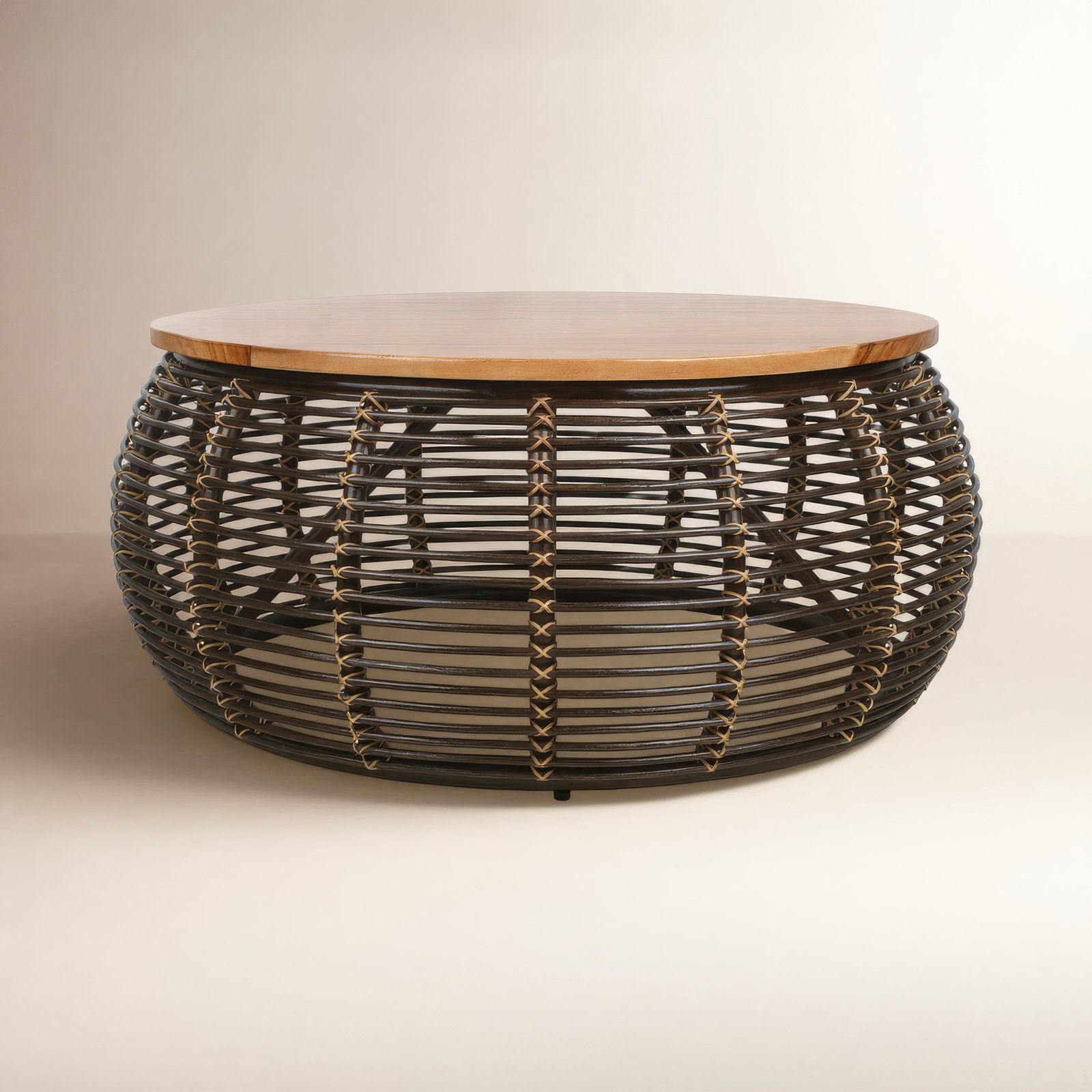 Rory 40" Drum Coffee Table, Espresso Brown