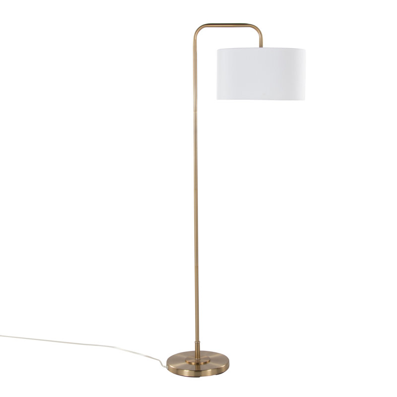 Contemporary Metal Floor Lamp, Gold, White