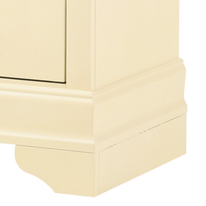LouisPhillipe 2-Drawers Nightstand w/Carved Base, Beige, Beige