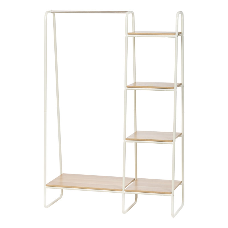 Portant à vêtements multi-tablettes IRIS, Blanc / brun clair