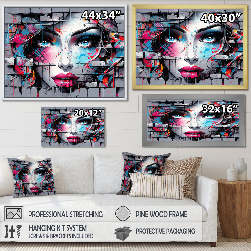 " Graffitied Woman ", Black Floater Frame, 12" H x 20" W x 1" D