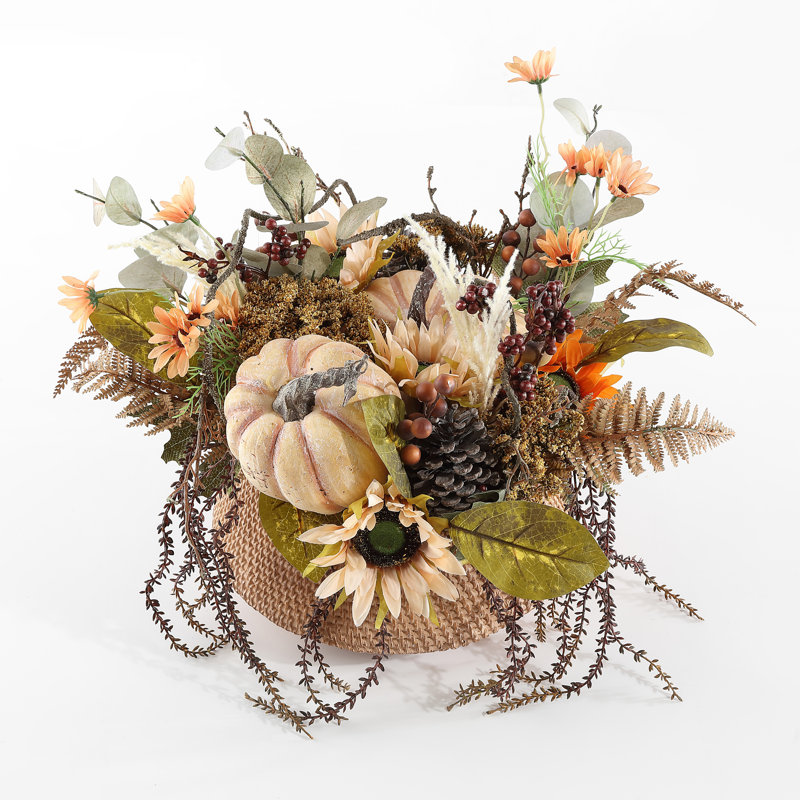Fall Harvest Sunflower and Pumpkin Potted Arrangement