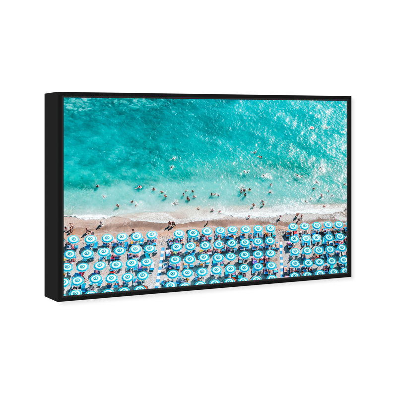 Paradise Beach Umbrellas - impression, H 24 po x l 36 po, Cadre flottant noir, Noir