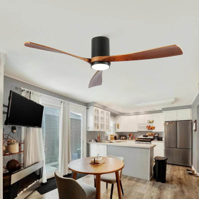42 in. 3-Blade Indoor Flush Mount Ceiling Fan with Remote Control and Light, Dimmable, Quiet Reversible DC Motor