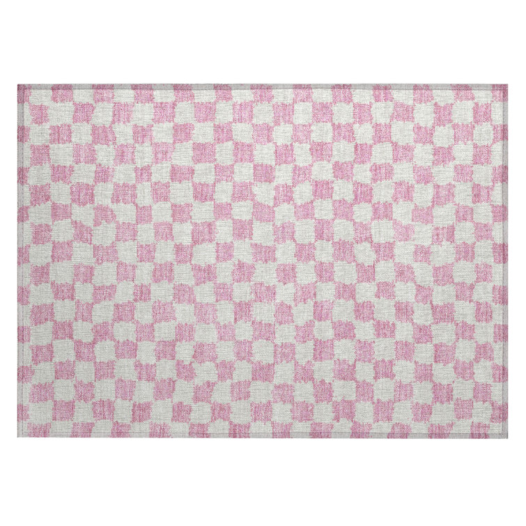 Machine Washable Indoor/Outdoor Xhevrie Pink Rug