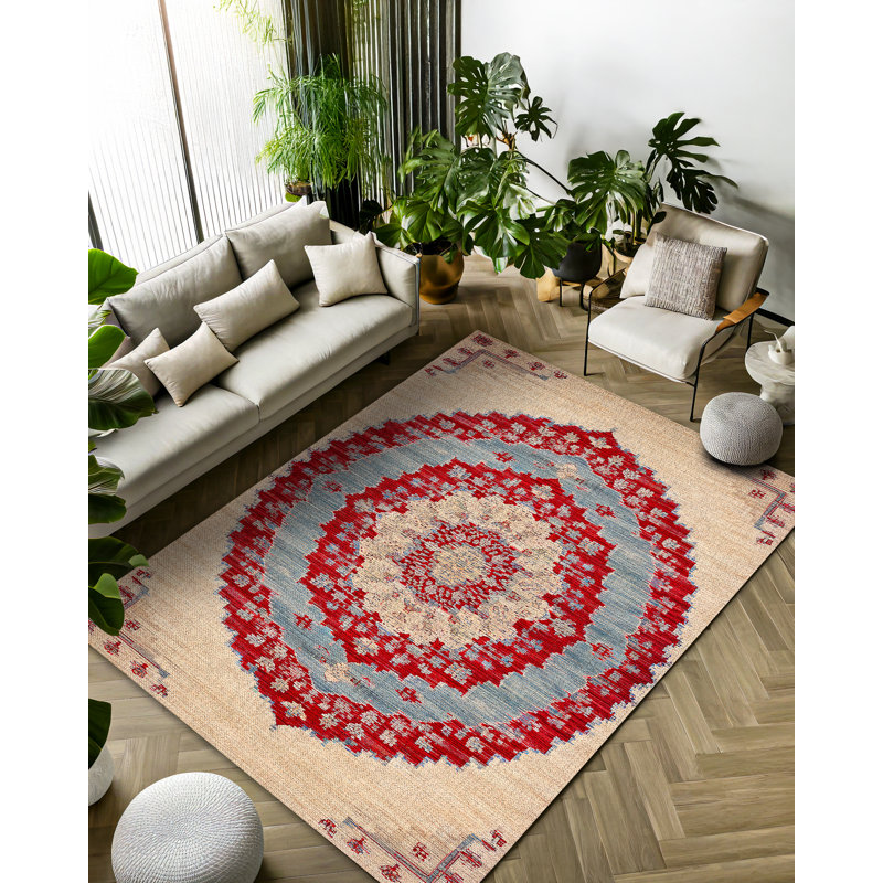 Notto Oriental Machine Printed Cotton Polyester Area Rug, Rectangle 4' x 6'7"